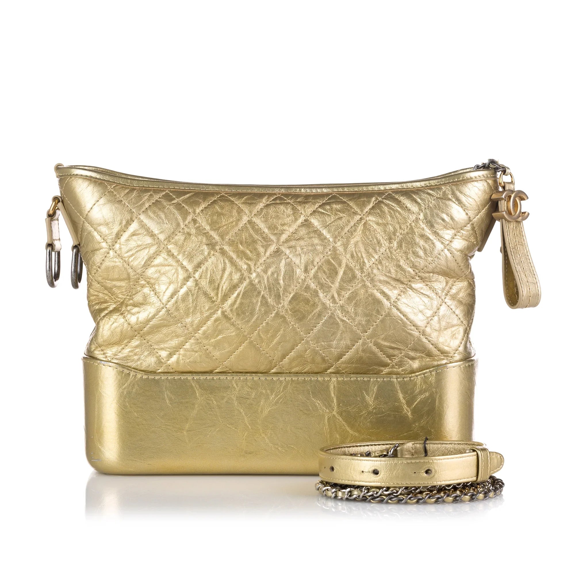 Pre-Owned Authenticated Chanel Medium Gabrielle Hobo Lambskin Leather Gold Shoulder Bag Unisex (Good)