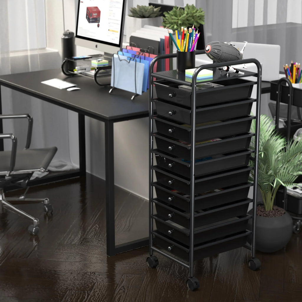 Simple Houseware Utility Cart with 10 Drawers Rolling Storage Art Craft Organizer on Wheels, Black