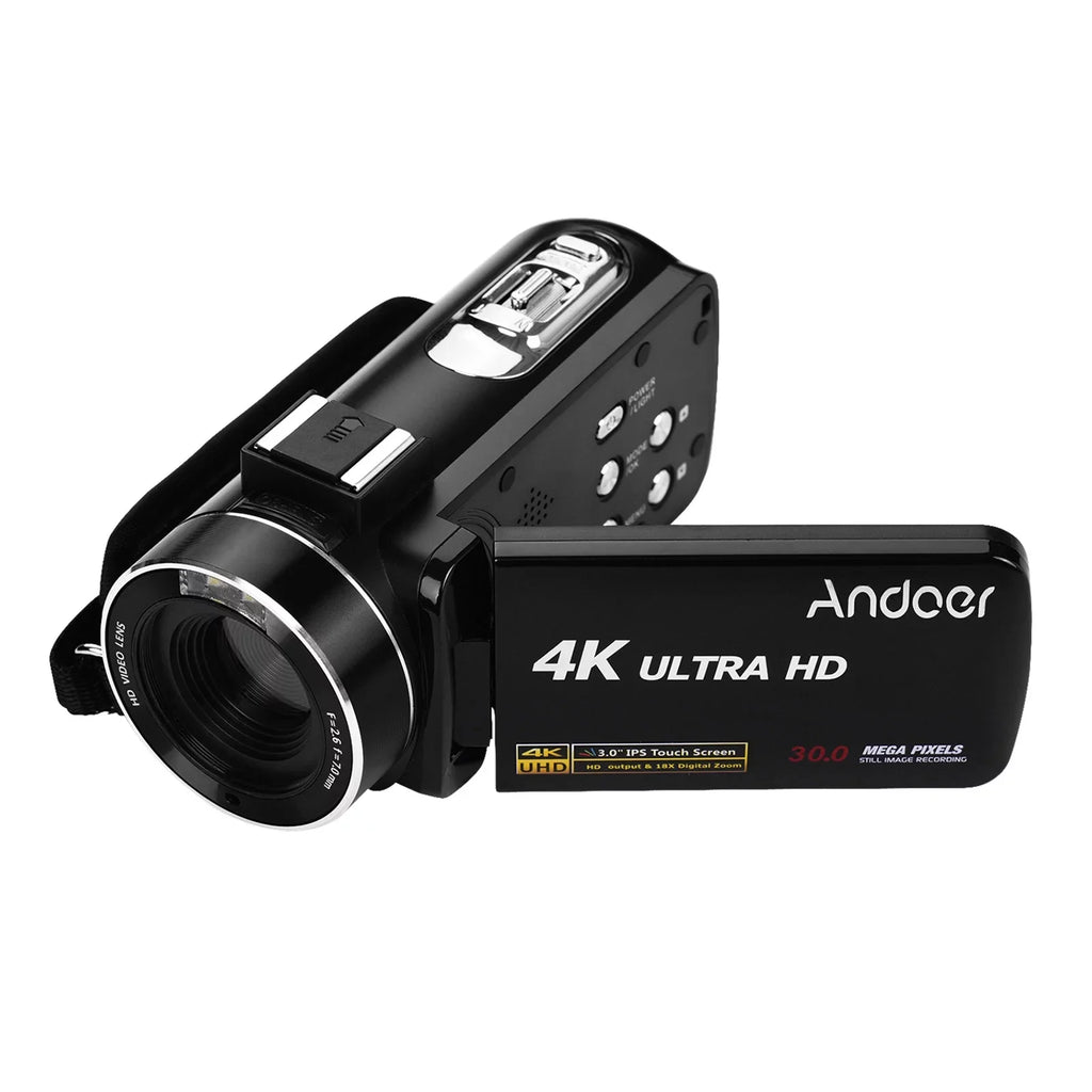 Andoer 4K Handheld  Professional Digital Video  Sensor Camcorder with Hot Shoe for Mounting Microphone 3.0 Inch  Monitor Burst -Shaking Function