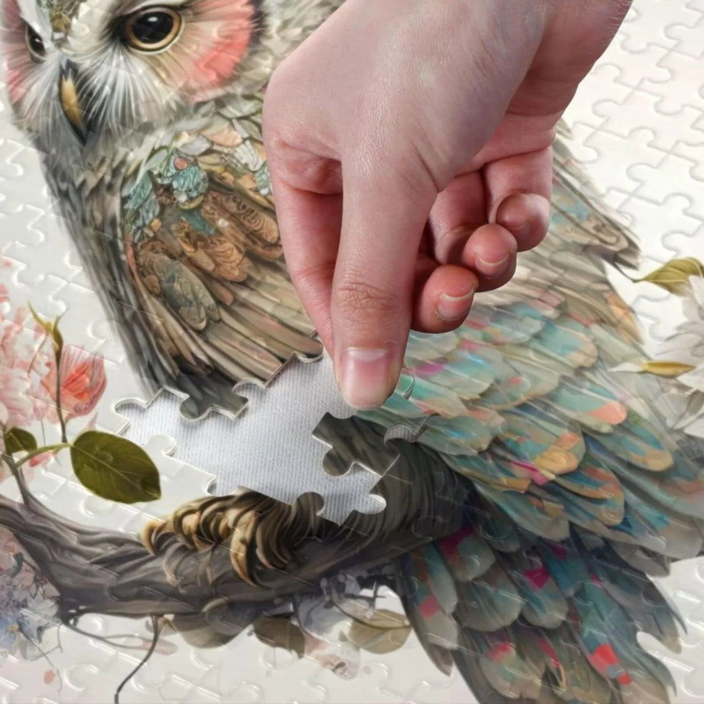 500  Art Floral Owl Jigsaw Puzzle, Paper Wood Composite Material Zigsaw with Storage Bag, Puzzle for Adults, Fun Challenging Brain Exercise Family Game Gift for Kids Friends Parents