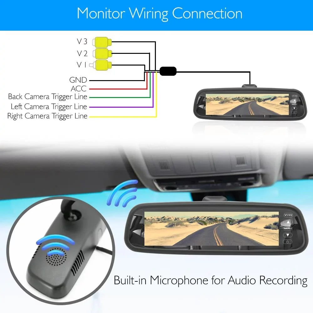 Pyle  7.4 Inch  Video Recording System Rearview Mirror Monitor, Black