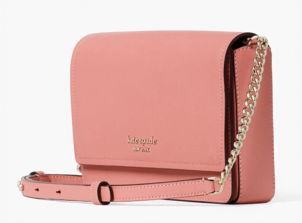Kate Spade Spencer Flap Chain Wallet Crossbody Bag Serene Pink Saffiano Leather
