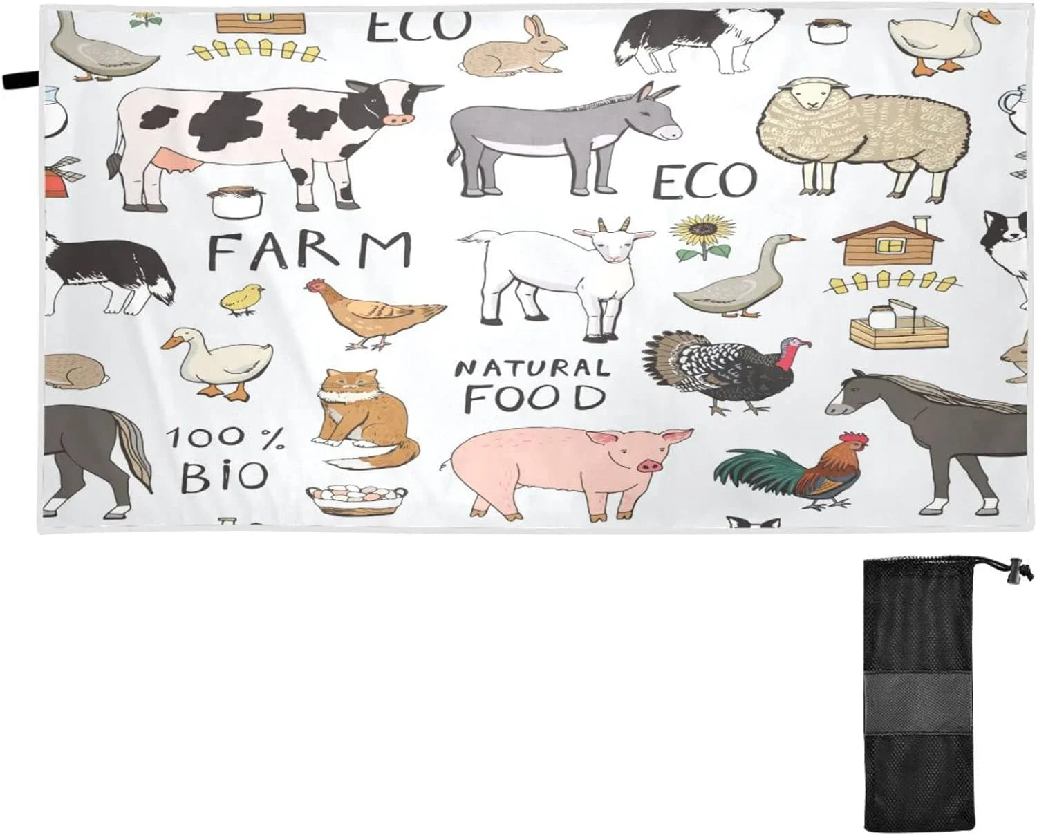 Bestwell Cool Farm Animals Beach Towel Oversized Towel Blanket, Thin Lightweight Microfiber Sand Free Quick Dry Towel, 31”” Multipurpose Pool Bath Yoga Swim Shower Towel