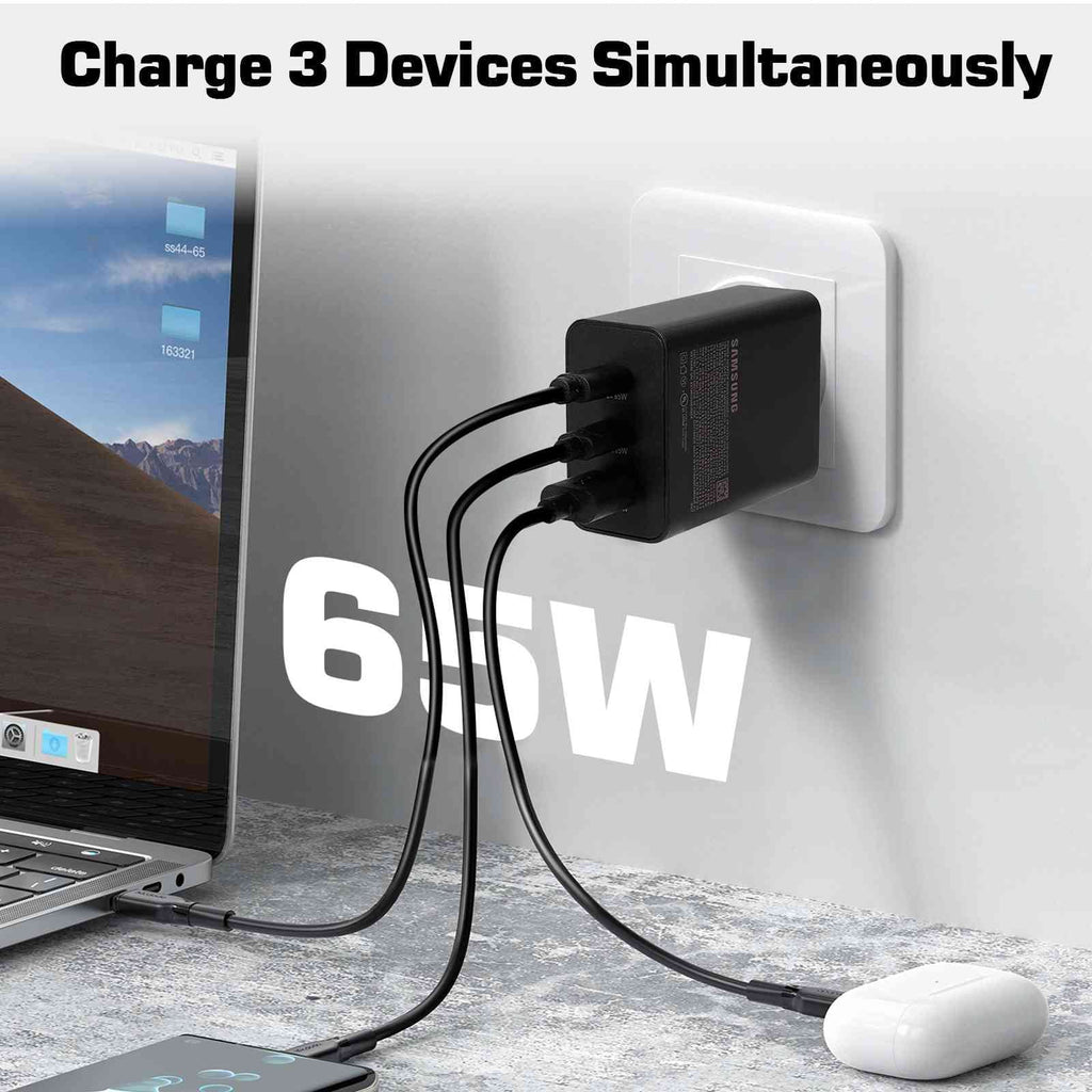 65W Fast Travel Charger with 3 Ports -  & Dual - - High-Speed Charging for Xperia Z3v// Compact/ Tablet / Tablet Wi-Fi iPhone, Samsung Galaxy, Laptops, Phones Google Pixel, MacBook