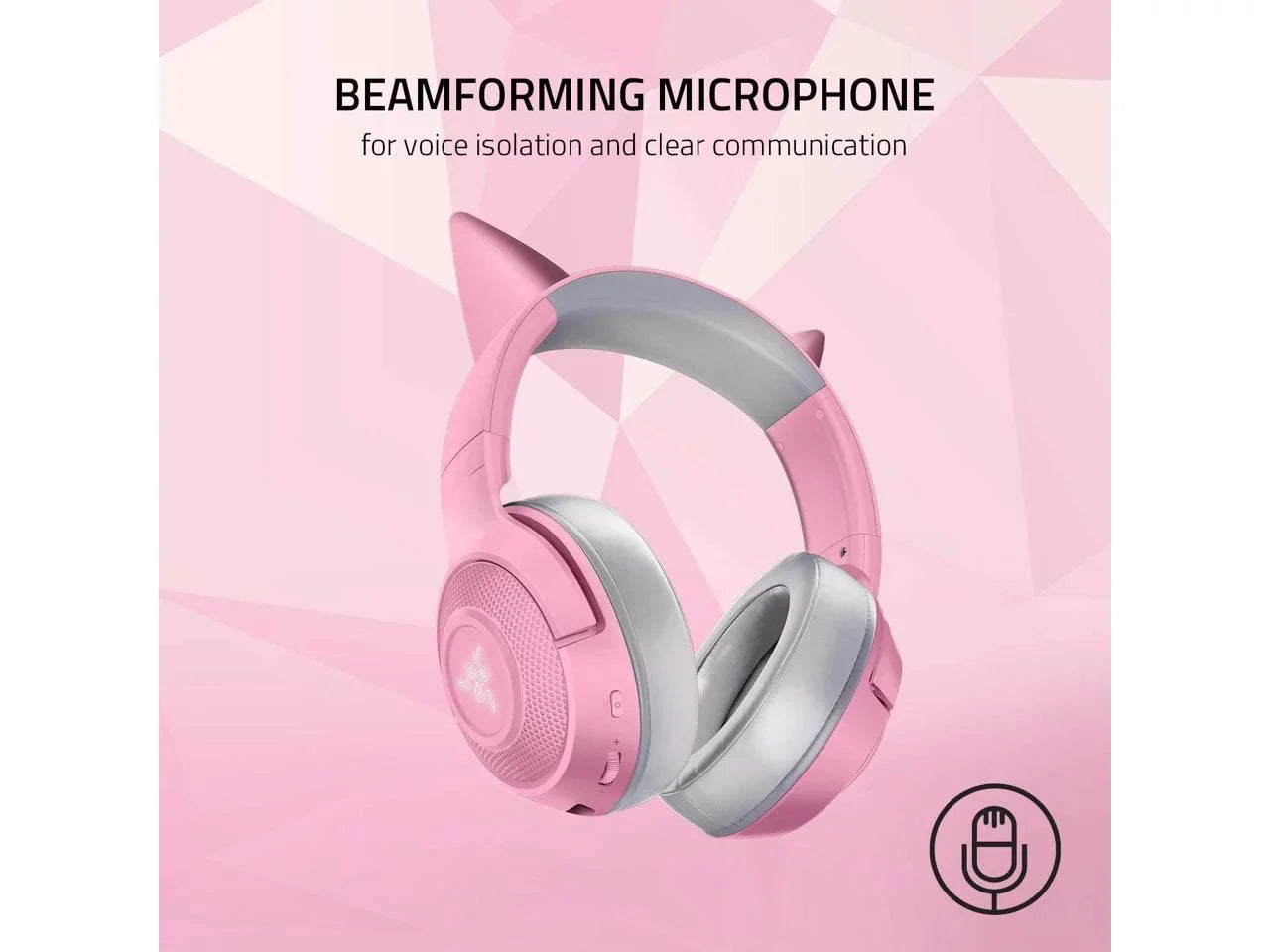 Razer Kraken  Kitty Edition: Bluetooth 5.0-40ms Low Latency Connection - Custom-Tuned 40mm Drivers - Beamforming Microphone - Powered by Razer Chroma - Quartz Pink