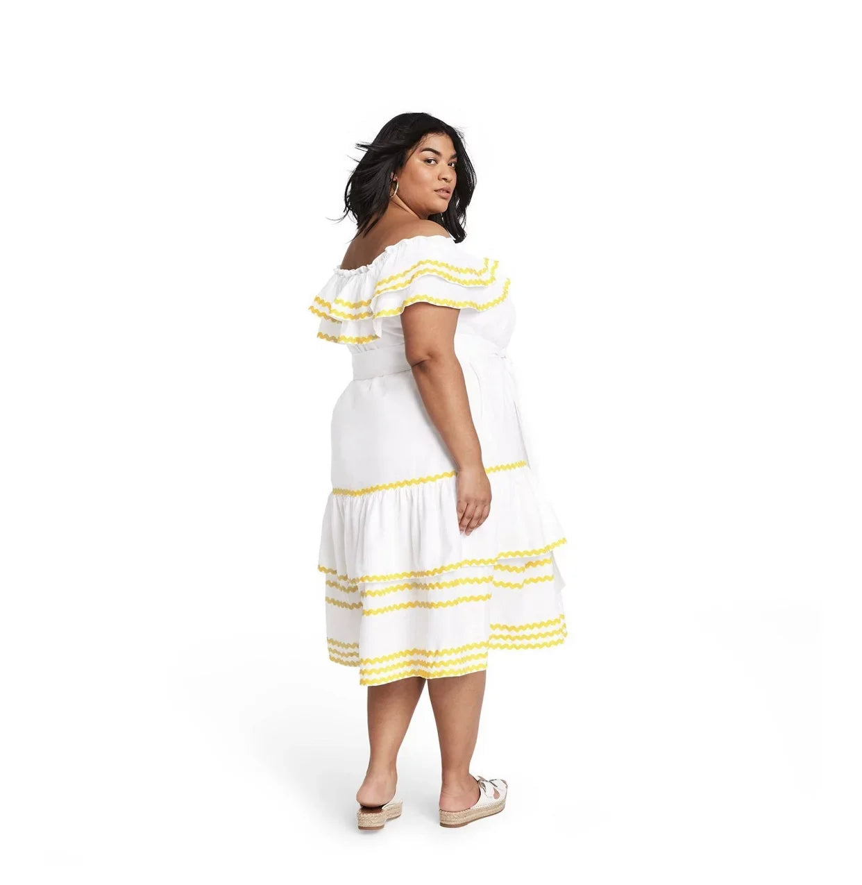 Lisa Marie Fernandez Women's Plus Size Ric Rac Off the Shoulder Dress - White/Yellow, 1X