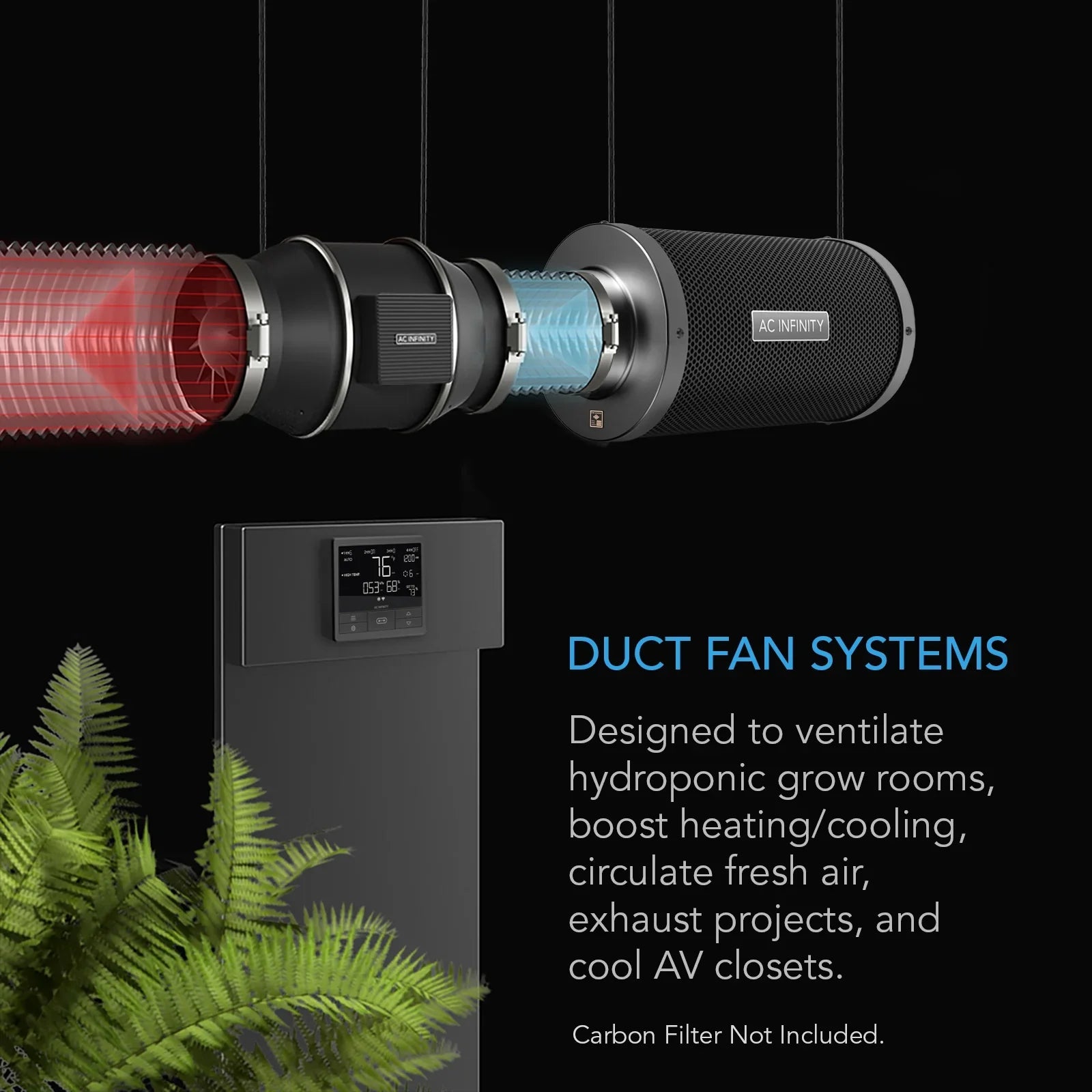 Infinity   , Quiet 10” Inline Duct Fan with Temperature Humidity  Controller, WiFi Integrated App Control - Ventilation Exhaust Fan for Heating Cooling, Grow Tents, Hydroponics