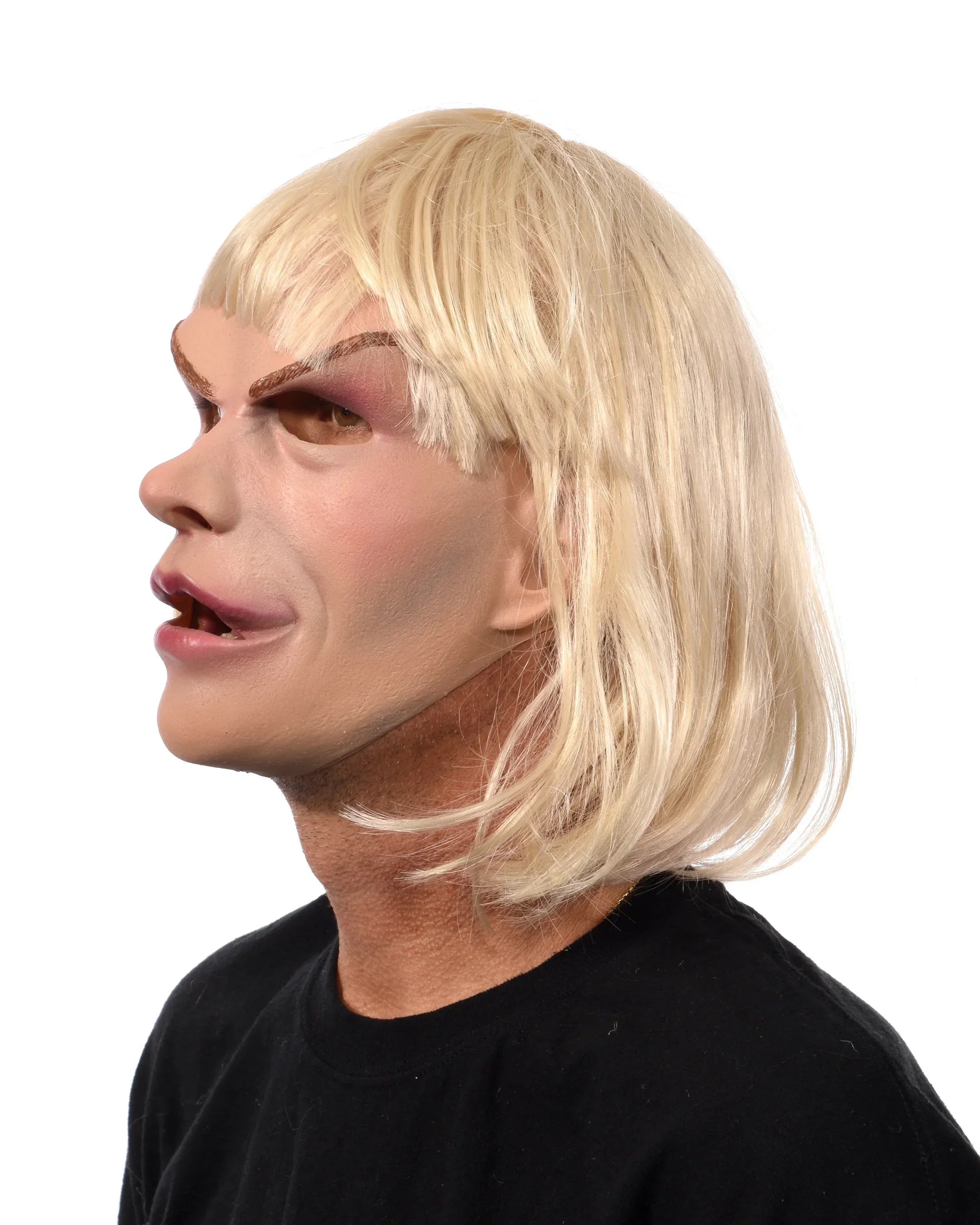 Blonde Woman Female Latex Face Mask with attached Blonde Hair