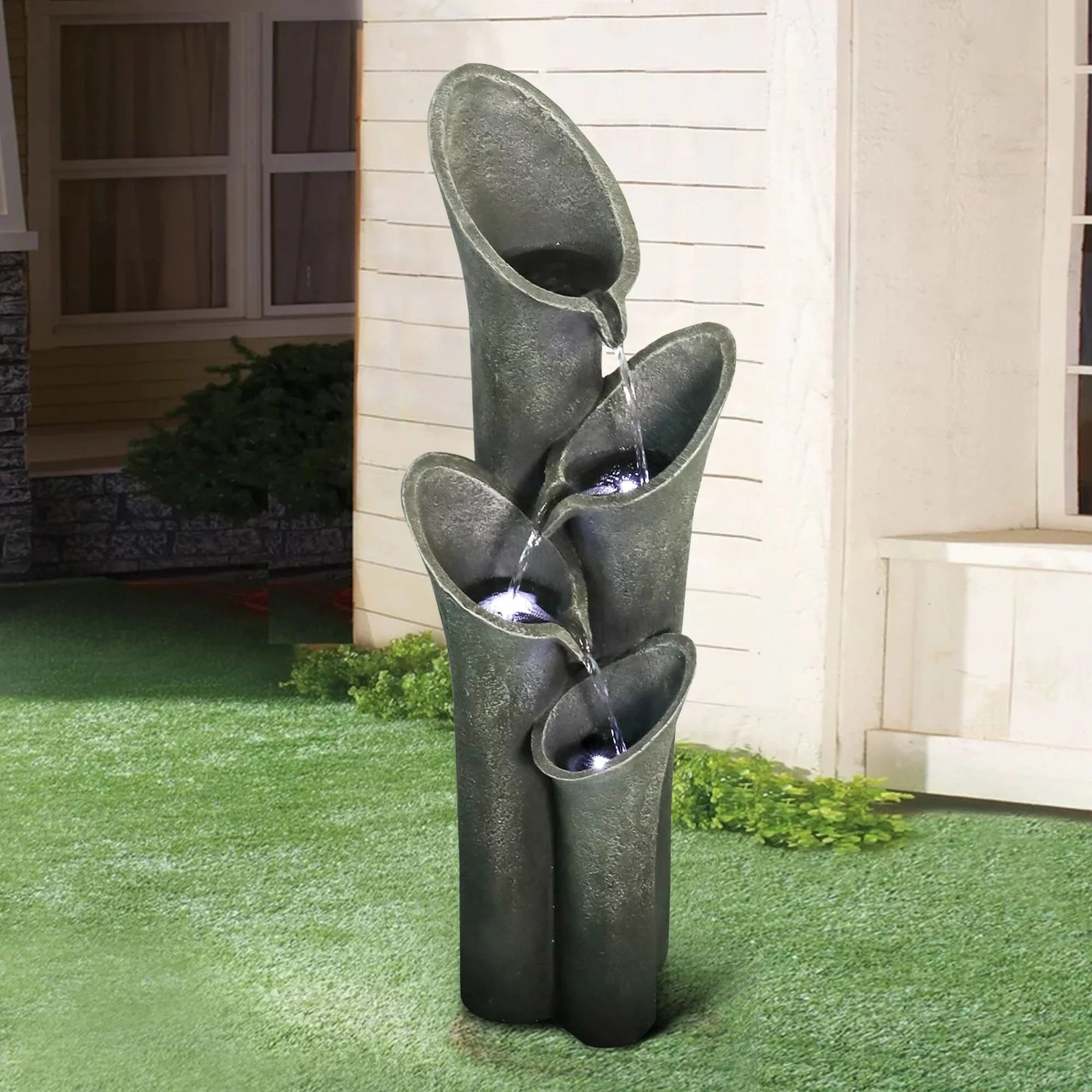 Meedzom 33.5'' Outdoor Water Fountain with Light, Resin Floor Water Fountain for Garden