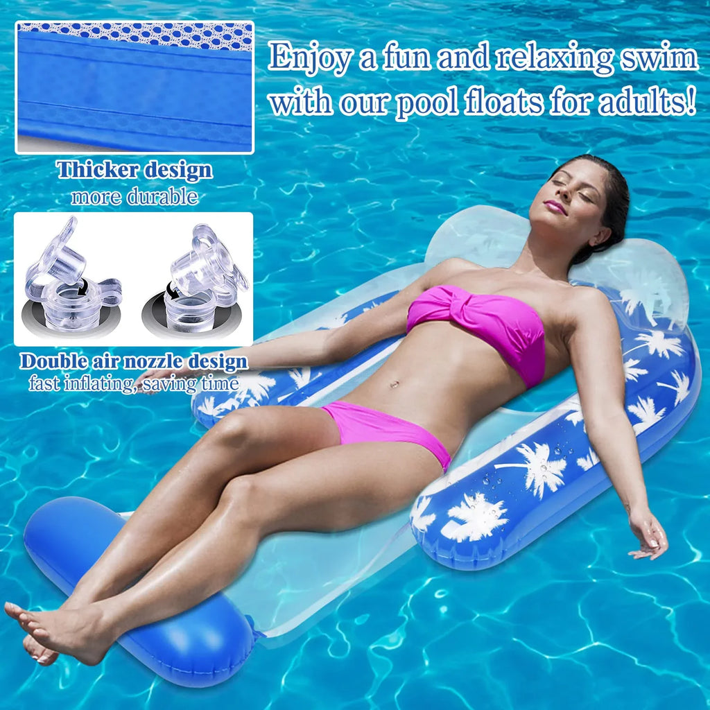 2 Pack Inflatable Pool Chair Float for Adults with Headrest Comfortable Contour Design Perfect for Relaxation, Pool Parties, and Beach Lounging