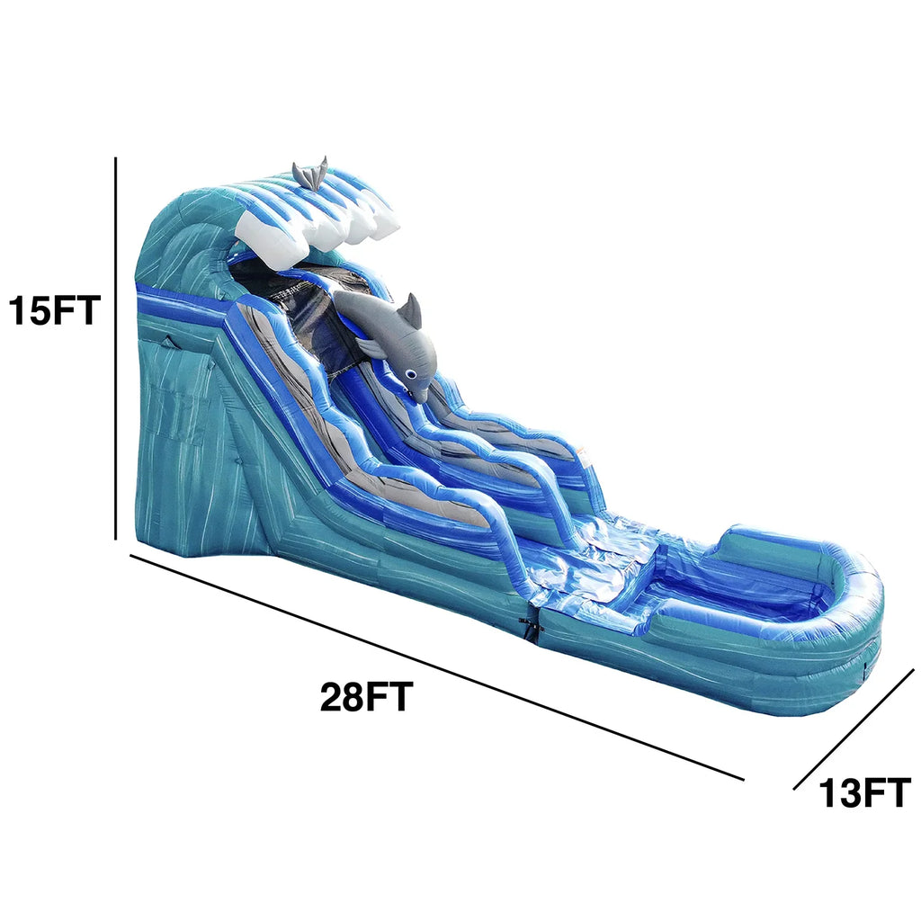 JumpOrange Outdoor Dolphins Commercial Grade Inflatable Slide with Blower Water Slide with Pool for Kids and Adults