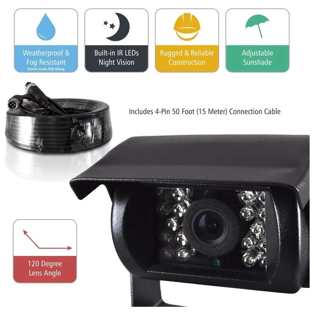 Weatherproof Rearview Backup Camera & Monitor Video System, Commercial Grade, 2 Cameras, 7" Monitor, Dual  12-24V for Bus, Truck, Trailer, Van