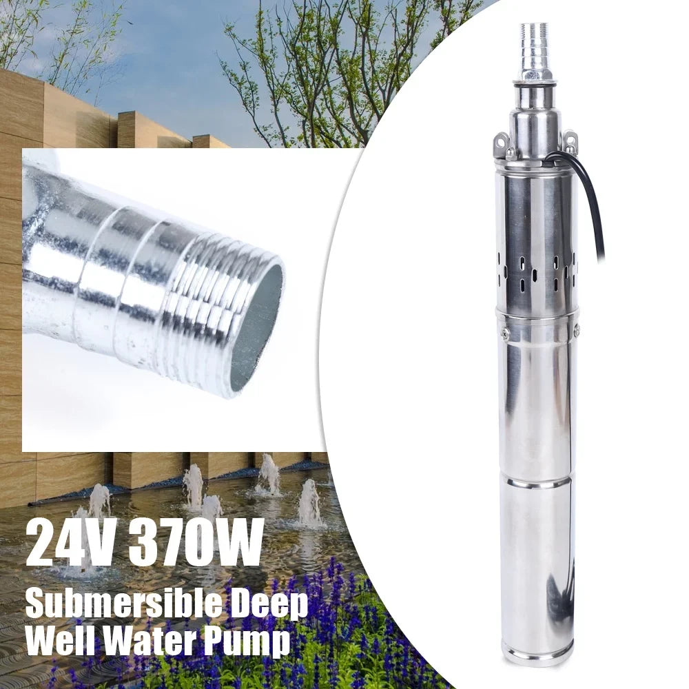 24V 370W Solar Water Pump Deep Well Solar Submersible Pump Head Stainless Screw Pump for Pond Farm Irrigation