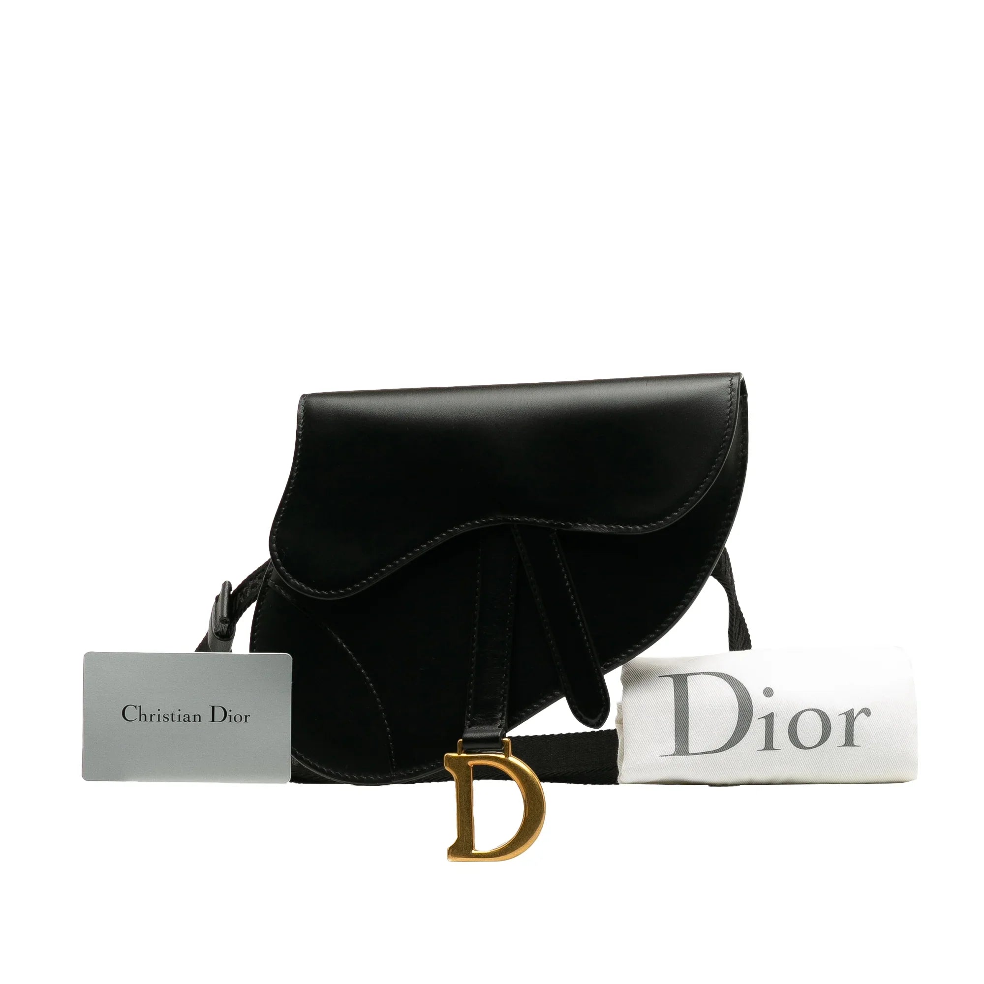Pre-Owned Authenticated Dior Saddle Belt Bag Calf Leather Black Unisex (Good)