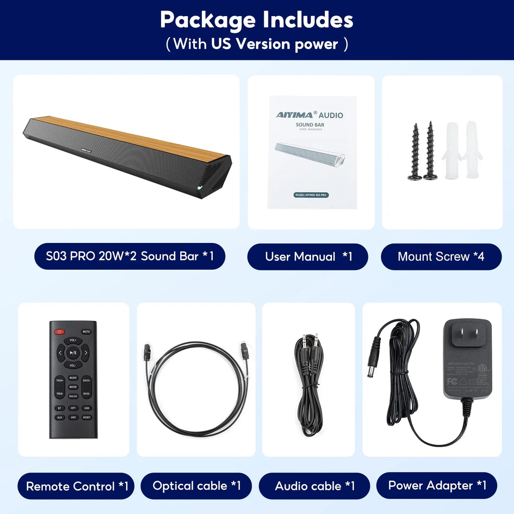 Soundbar 28-Inch 60W with -, Bluetooth 5.0, Optical Coaxial   Connection, 4 Speakers, 3 EQs, 110dB Surround Sound Bar Home Theater Audio Soundbar System for