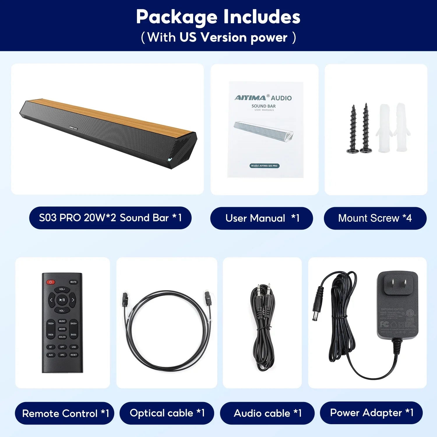 Soundbar 28-Inch 60W with -, Bluetooth 5.0, Optical Coaxial   Connection, 4 Speakers, 3 EQs, 110dB Surround Sound Bar Home Theater Audio Soundbar System for