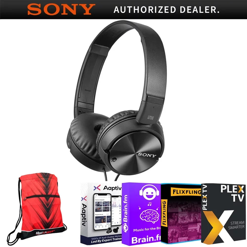 Sony  Noise Cancelling Headphones Extended Battery Life Bundle with Tech Smart  Audio Entertainment Bundle + Deco Essential Drawstring Bag