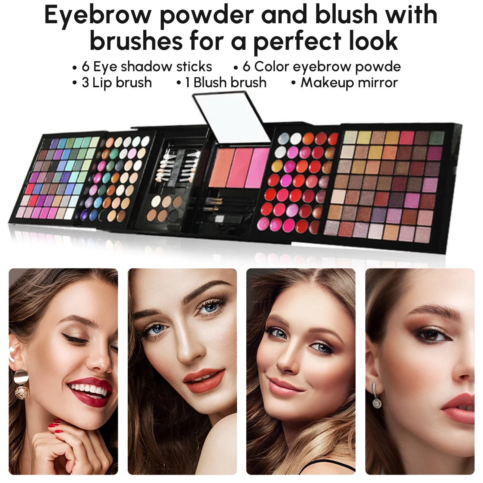 Cosprof 177 Colors Cosmetic Make up Palette Set, Combination with Eyeshadow Facial Blusher Eyebrow Powder Face Concealer Powder Eyeliner Pencil Mirror, All-in-One Makeup Gift Set