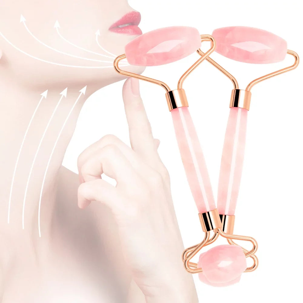 Jade Roller, Face Roller, Facial Beauty Roller Skin Care Tools, Rose Quartz Massager for Face, Eyes, Neck, Body Muscle Relaxing and Relieve Fine Lines and Wrinkles Gua Sha