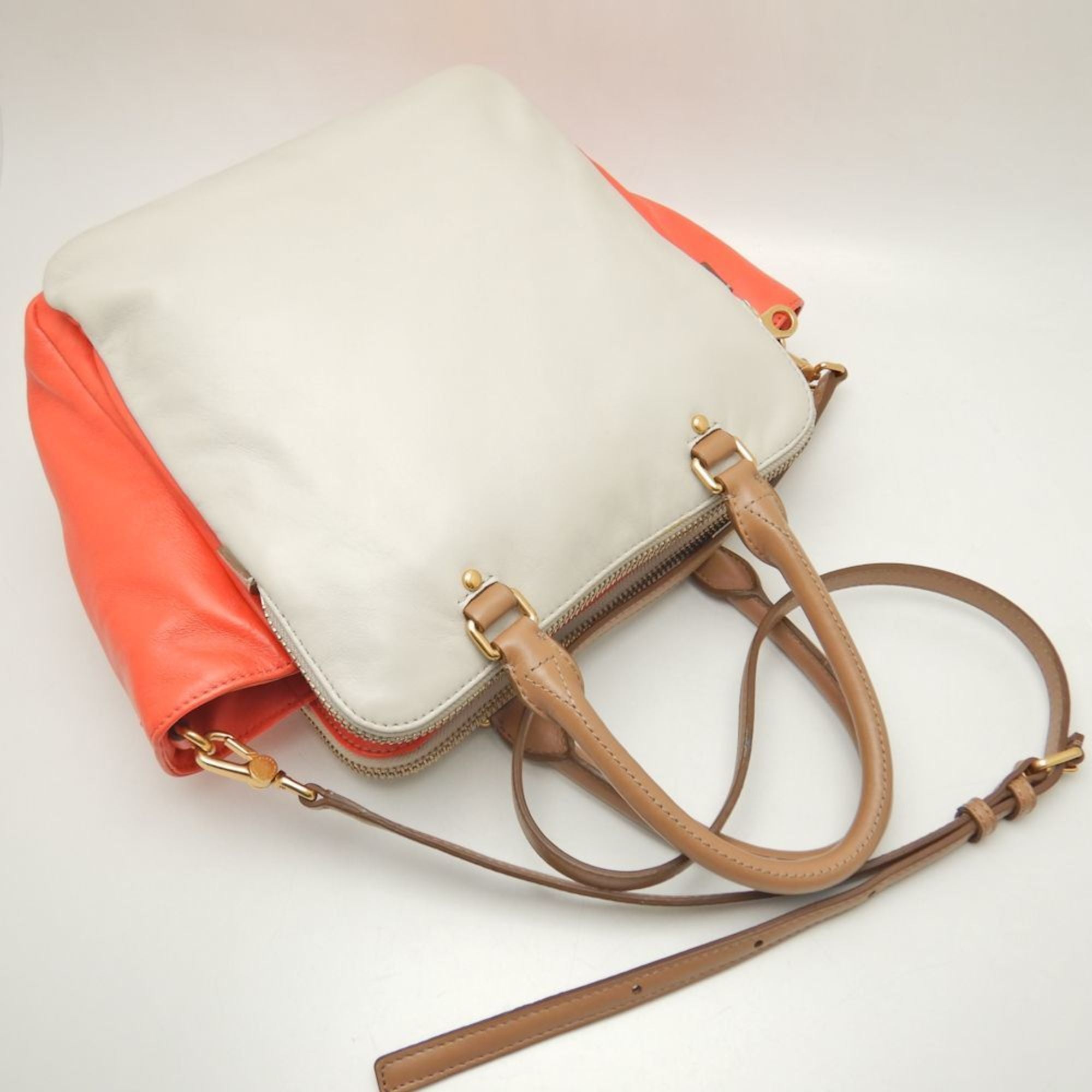 Pre-Owned    Handbag Leather Grey Orange 251616 (Good)