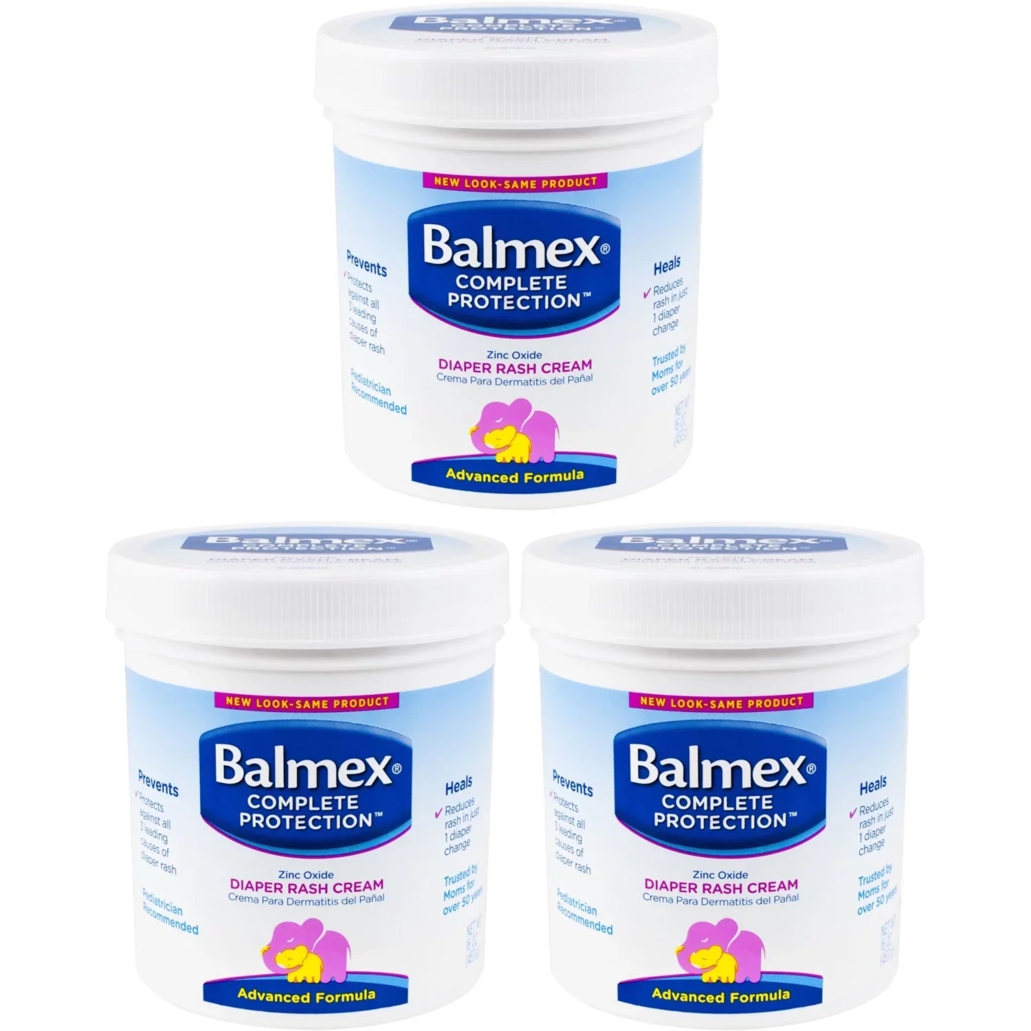 3 Pack - Balmex Diaper Rash Cream Jar - 16oz Each