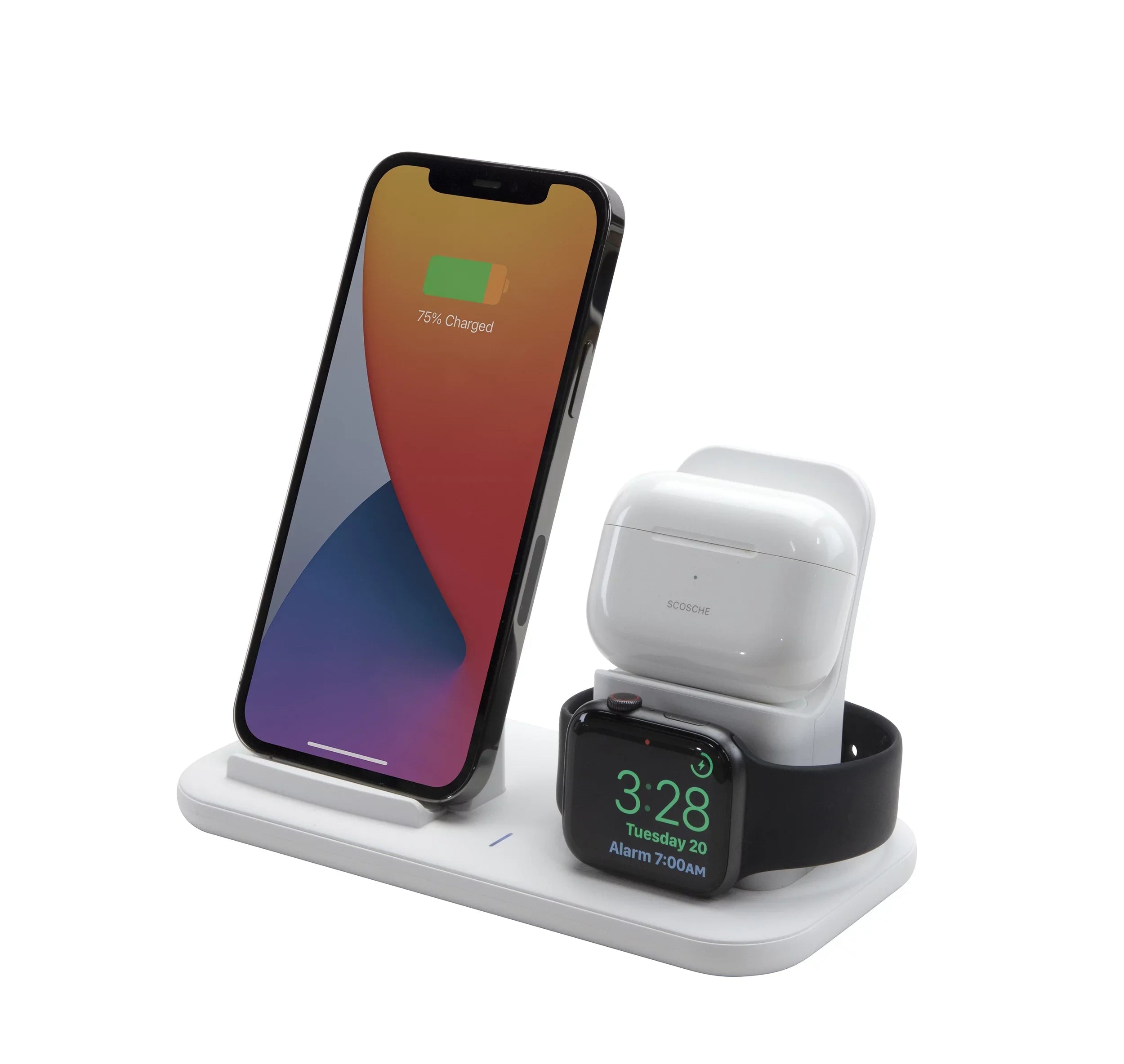 Scosche - Qi-Enabled Smartphones, Watches and Earbuds, Qi-Certified Wireless Charging Dock, White