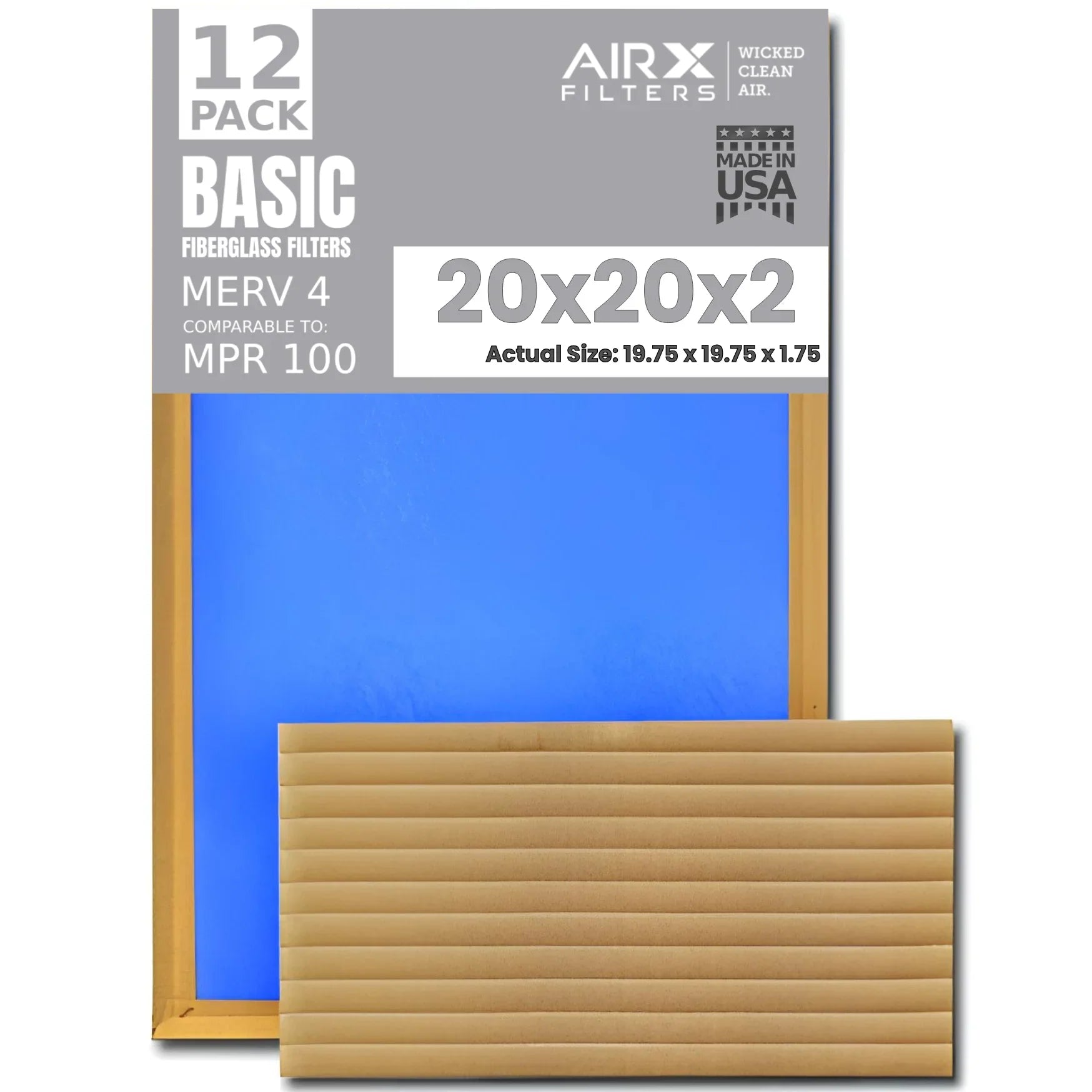 20x20x2 Air Filter Comparable to  100 Basic Economy Furnace Filters, 12 Pack of Non Pleated Fiberglass Filter For Dust - Low Airflow Restriction! From     .