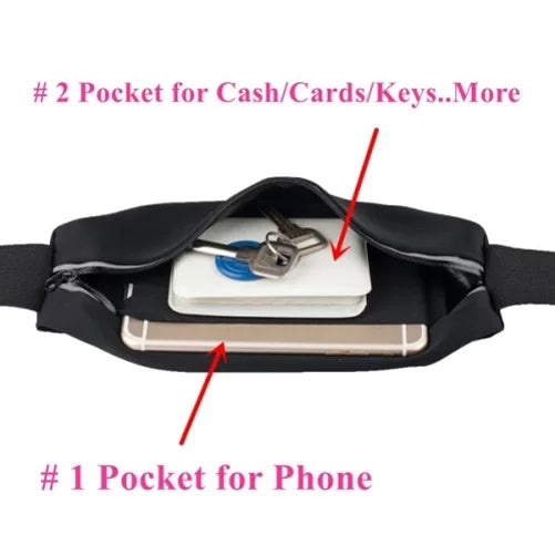 Black Sports Running Workout Waist Bag Belt Case w Retractable Headset  Handsfree Earphone Mic  for Samsung Galaxy  (-)  - Sony Xperia  Z4v Z3v +     XZs