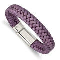 Stainless Steel Bracelet Cord, Leather & Rubber Women's 16 mm 7.5 in Chisel Polished Metallic Purple Braided