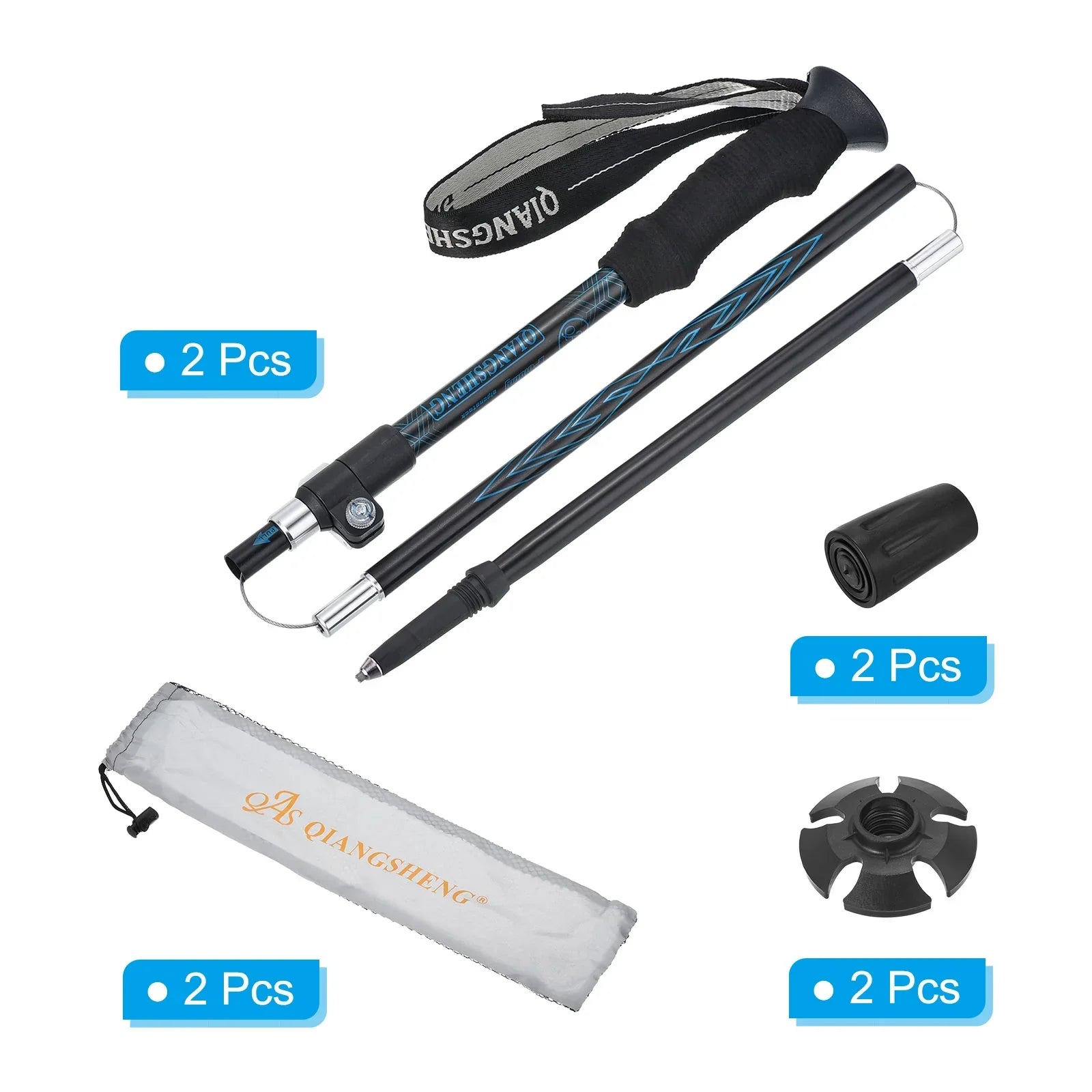 Uxcell Trekking Poles, Collapsible Hiking Pole 53 Inch Telescopic Blue 2Pack