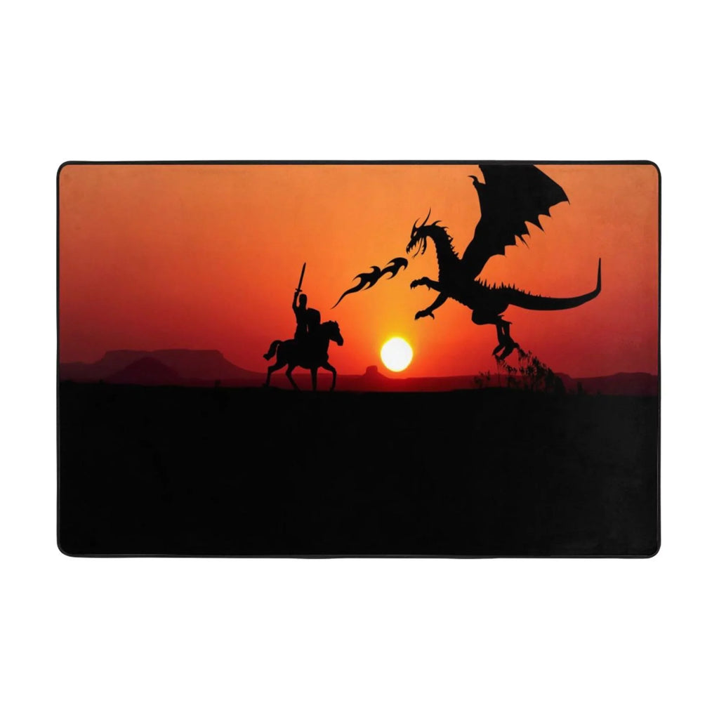 Sunset Dragon Knight Area Rugs Doormat , Facecloth Non-Slip Floor Mat Rug for Living Room Kitchen Sink Area Indoor Outdoor Entrance 72"x48"