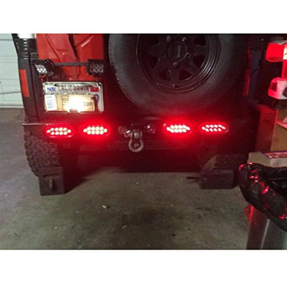 Pair ( 2 Pieces ) Solid  6" Oval Red Brake Stop Turn Tail Marker Signal Light for Truck Trailer Tractor Jeep w Grommet Pigtail Kit   Approved