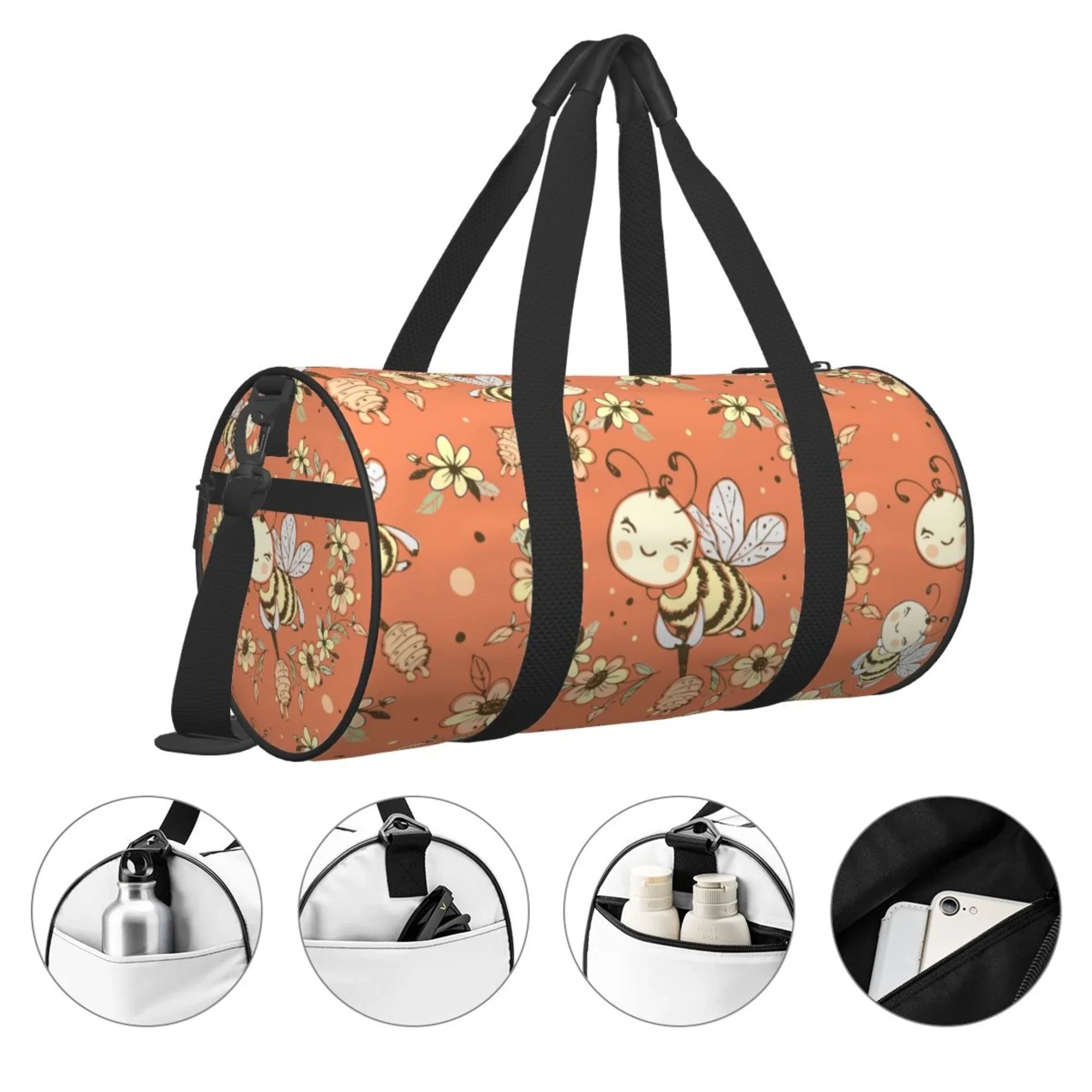 Fantasy Cute Honeybees Travel Duffle Bag, Sports Tote Gym Bag Weekenders Bags for Women Men