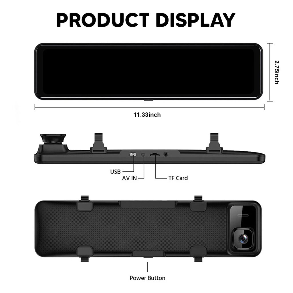 12"Dual Dash Cam  Car Rear View Mirror Camera  Video Recorder Night Kits