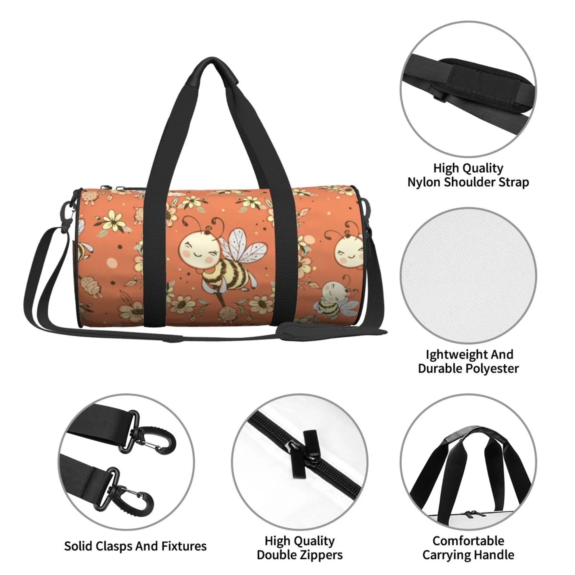 Fantasy Cute Honeybees Travel Duffle Bag, Sports Tote Gym Bag Weekenders Bags for Women Men