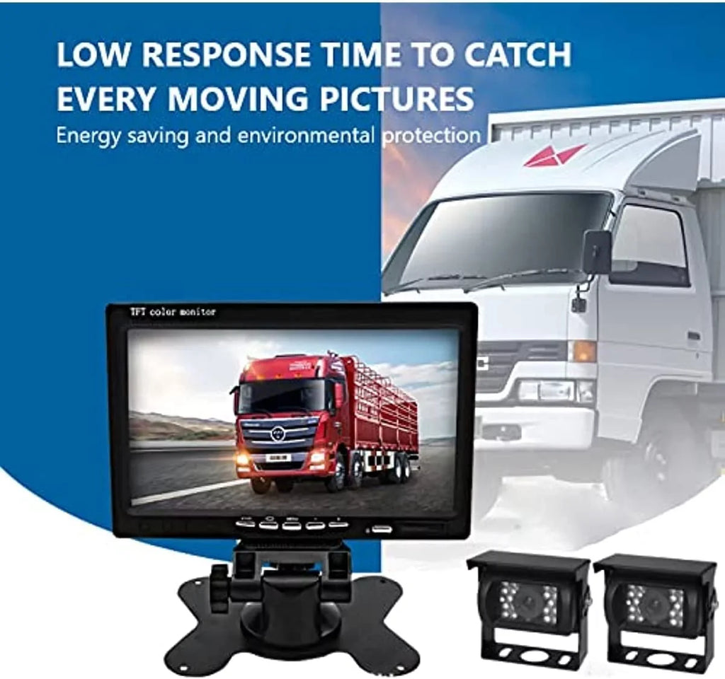 Bileeko  Rear View Camera Monitor System 7 inch with 2 Night Vision Rearview Camera for Truck Trailers Bus