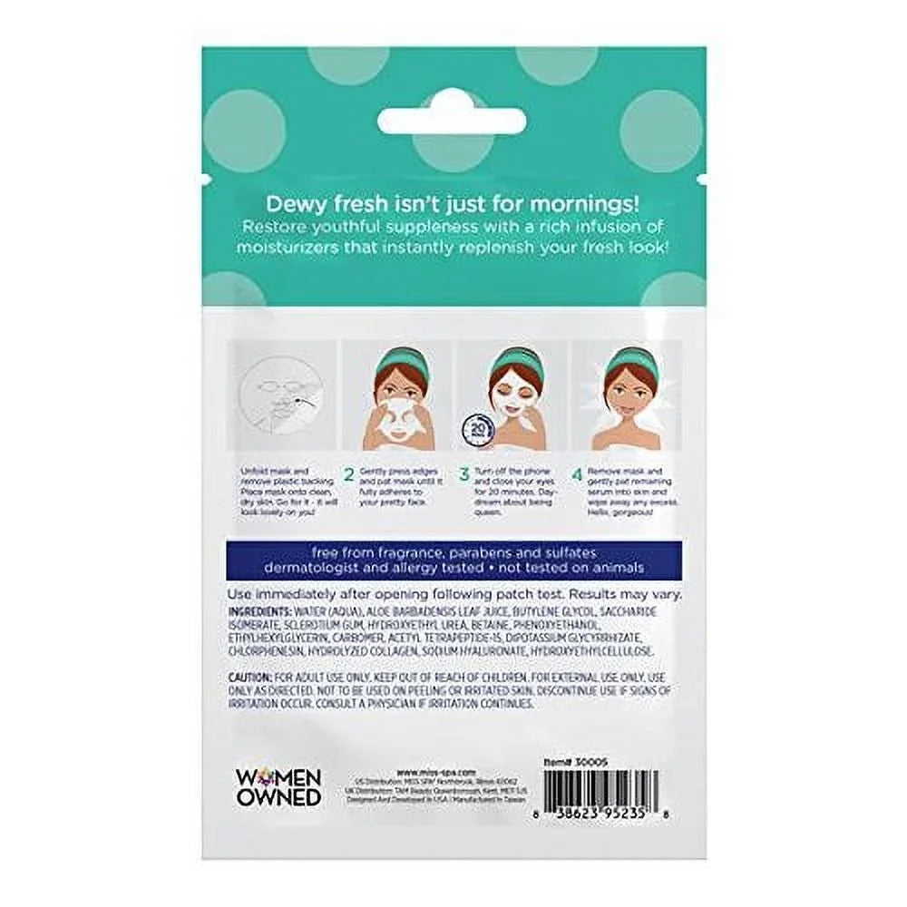 Miss Spa Hydrating Face Sheet Mask with Aloe, Skin Care for Women, 4-Pack