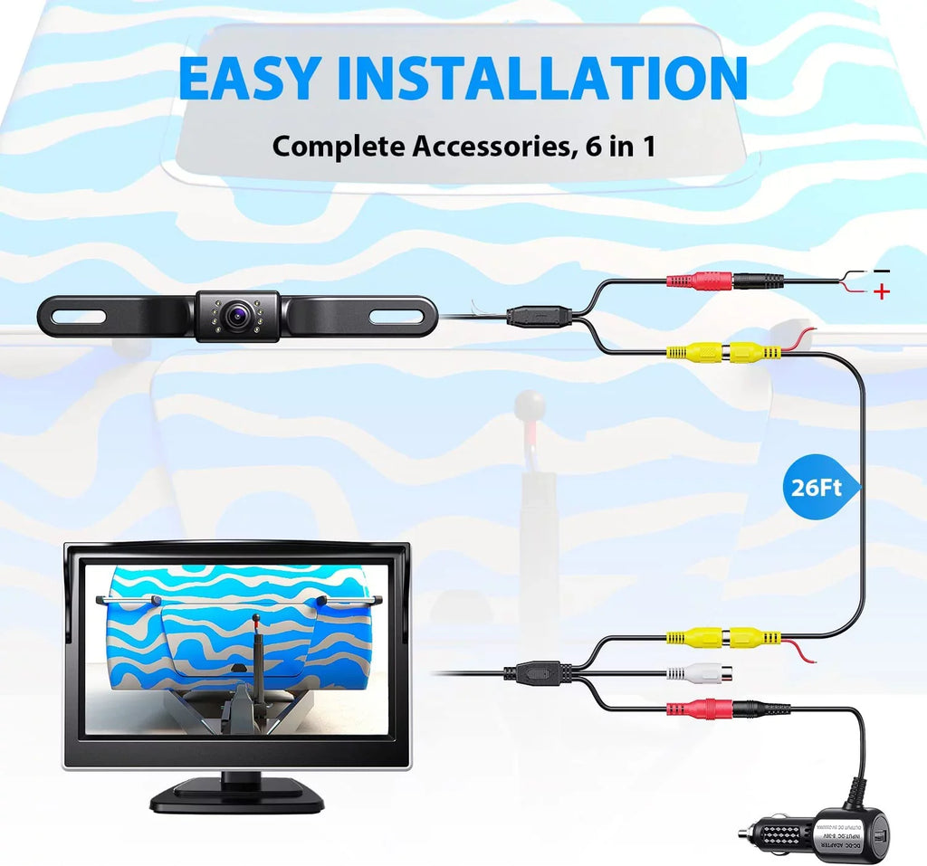 eRapta Backup Camera Monitor 5'' License Plate Car Rear View Reverse Backup Camera for Car Truck Trailer Minivan with  Waterproof Night Vision A5i