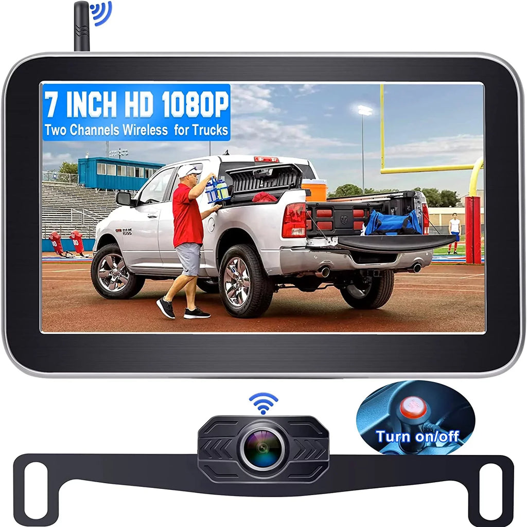 DoHonest Wireless Backup Camera 7-Inch: Plug and Play Easy to Install Truck Car Monitor Kit  1080P Bluetooth Reverse Cam for Pickup Camper Van Stable Signal 2 Channel Night vision Auto-Switching
