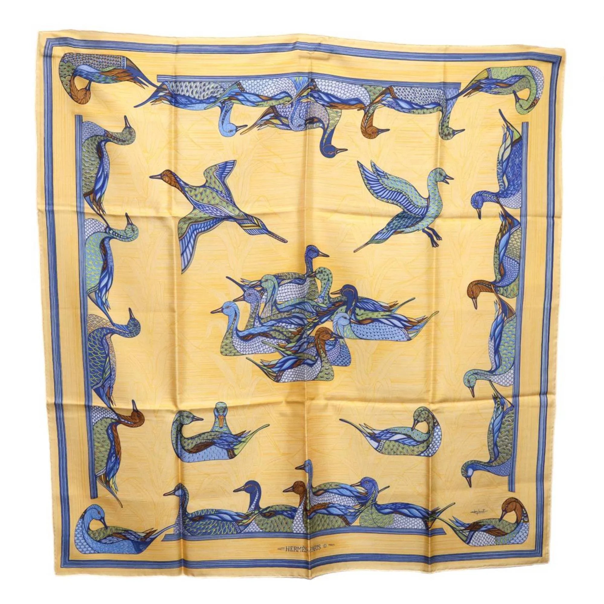 Pre-Owned  / Hermes Carre 90 duck pond scarf 100% silk muffler (Good)