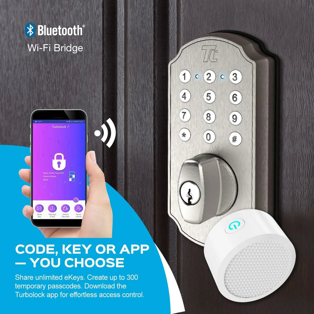 TurboLock  Keyless Entry Door Lock Smart Deadbolt with Electronic Keypad for Front Door Home Mobile App Brushed Nickel