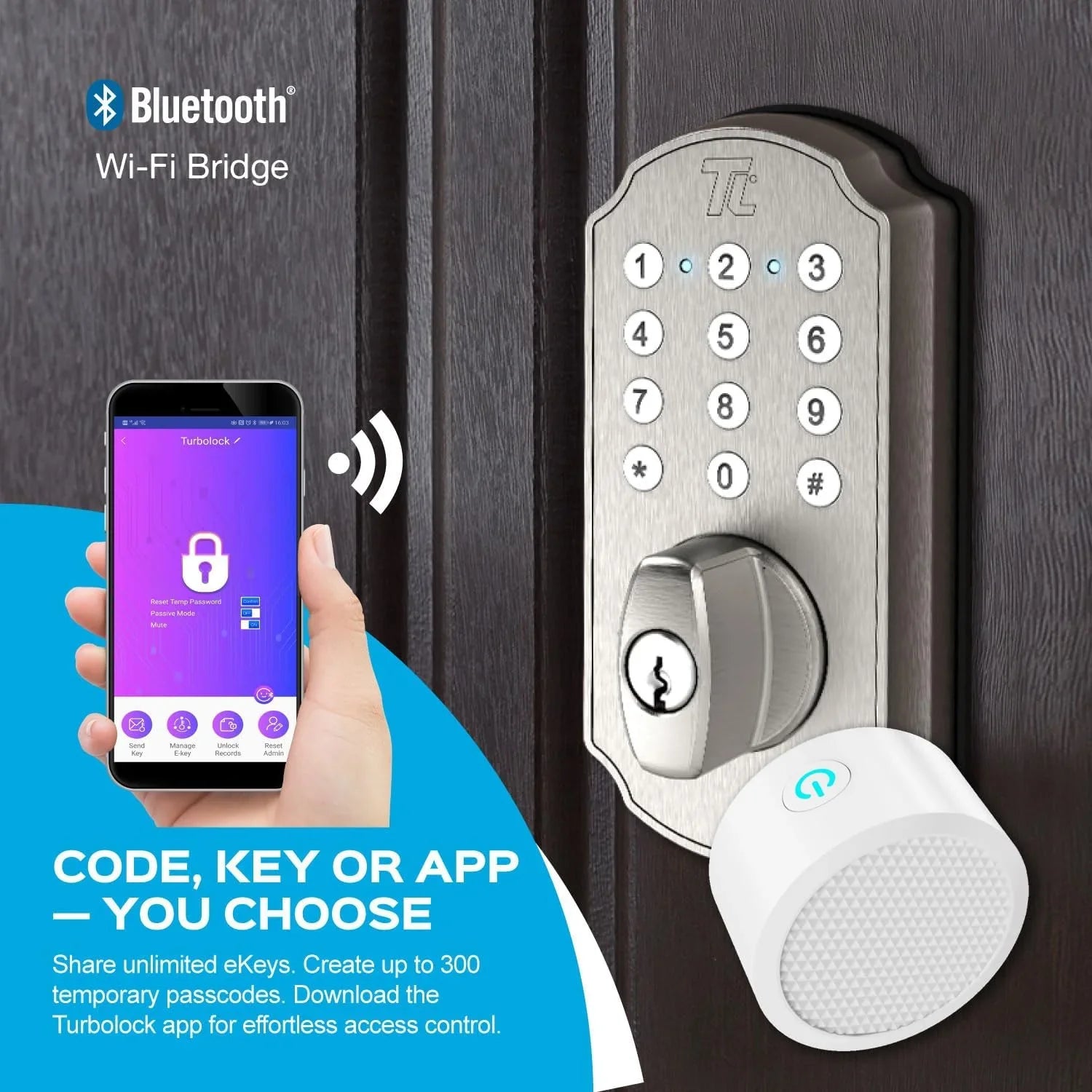 TurboLock  Keyless Entry Door Lock Smart Deadbolt with Electronic Keypad for Front Door Home Mobile App Brushed Nickel